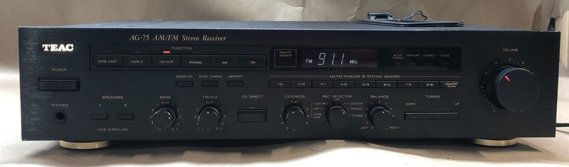 TEAC AG-78 AM/FM Stereo Receiver 16 Station Memory, POWERED ON AND TESTED