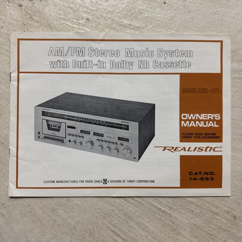 Vintage Realistic Modulaire 969 AM/FM Stereo Cassette Receiver - Manual ONLY