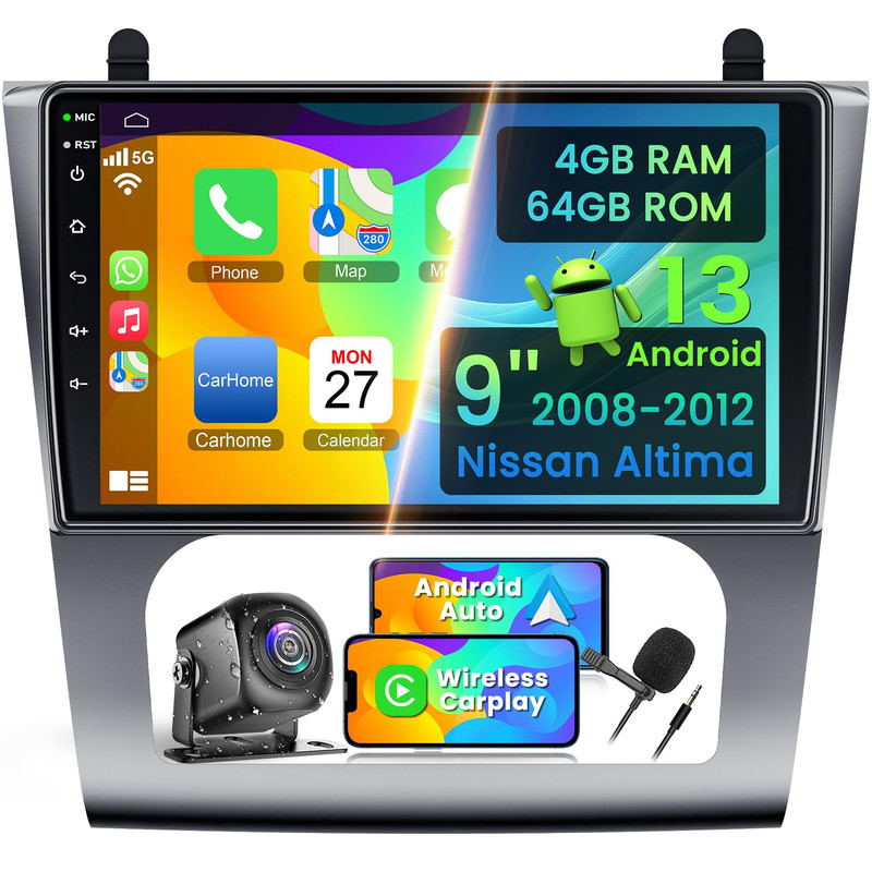Electrosmart 4Gb64Gb Car Stereo Radio For Nissan Altima 2008-2012 Auto A/C