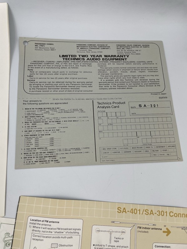 Technics By Panasonic SA-301 Receiver Operating Instructions/Paperwork G2 gallery