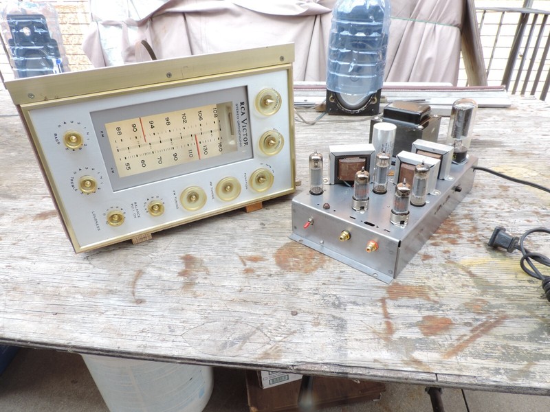 VINTAGE RCA TUBE STEREO AMPLIFIER AND TUNER PRE AMP, 2 PEACES