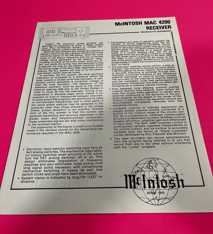 McIntosh MAC4200 Brochure – NEW LOW PRICE