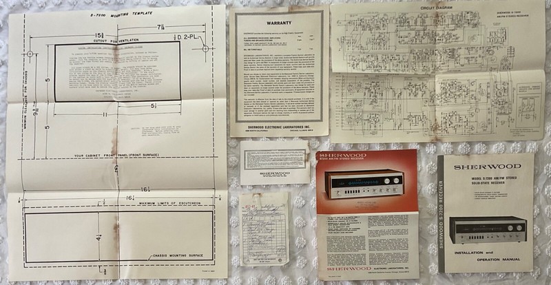 SHERWOOD S-7200 RECEIVER ORIG 7 PC OPERATING MANUAL, SCHEMATIC ETC-NOT A REPRINT