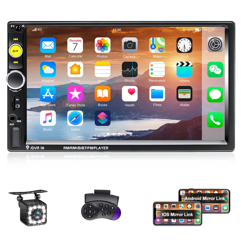 AmPremium Double Din Car Stereo Radio Bluetooth 7 Touch Screen Fm Receiver Mp5