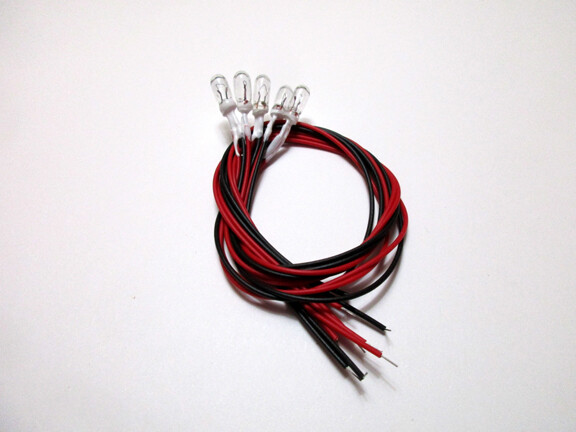 5 New Grain of Wheat Bulbs 12V 4mm 60ma 7″ Red & Black Wires with Tracking #