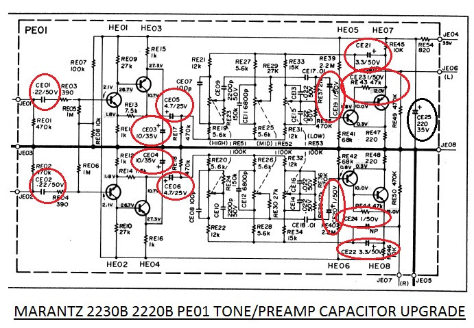 MARANTZ 2230B 2220B PE01 TONE/PREAMP CAPACITOR UPGRADE